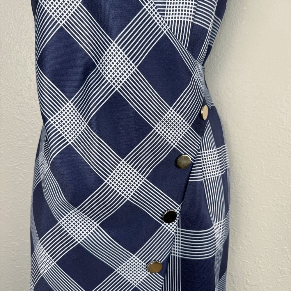 Stylestalker blue plaid asymmetrical button sleeveless mini dress S - Picture 4 of 10